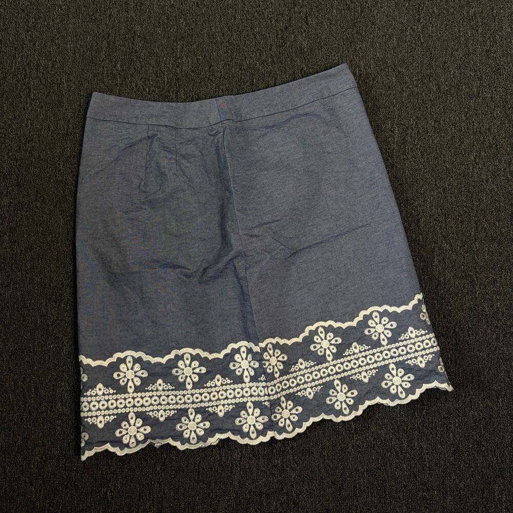 Vintage Y2k Light Blue Embroidered Cotton Talbots Mini Pencil Skirt Women's 4